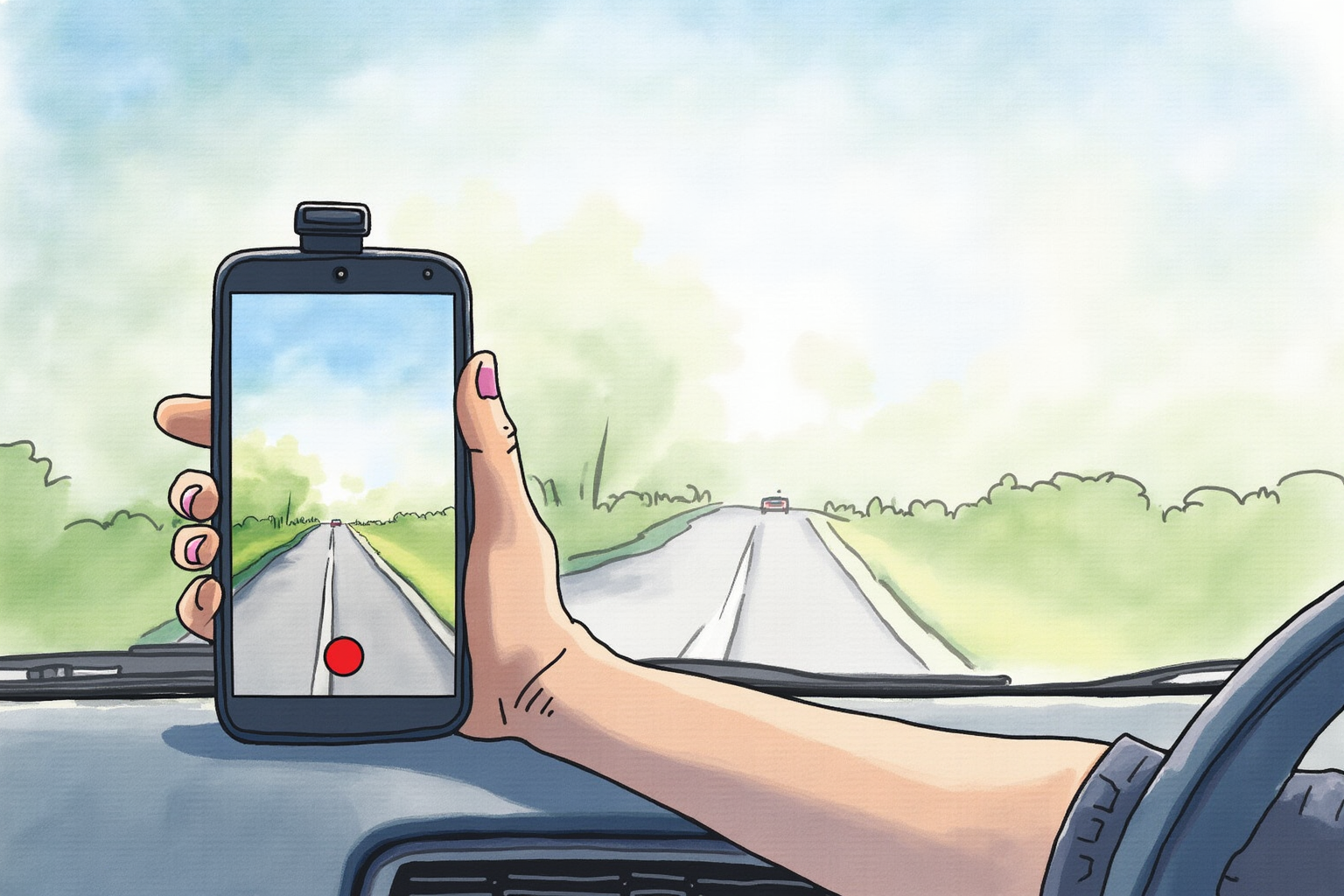Dash cam app on smartphone showing video footage