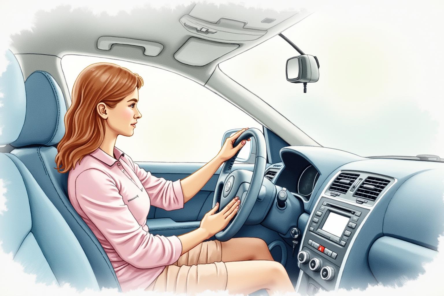 Person installing dash cam wiring in car interior