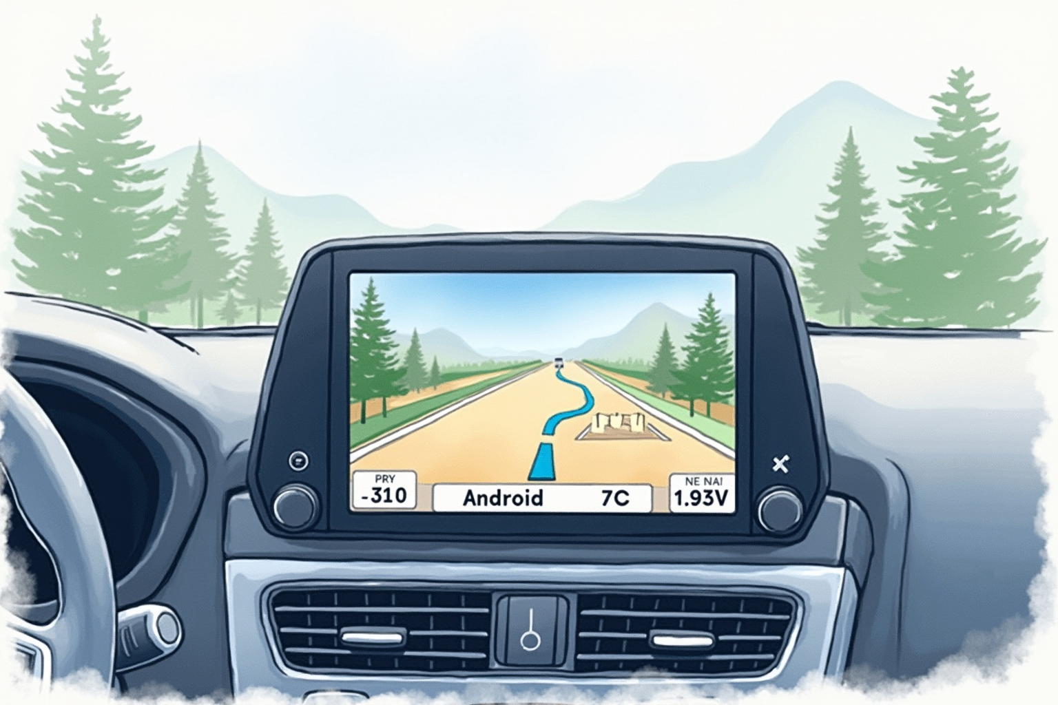 CarPlay or Android Auto display showing turn-by-turn navigation