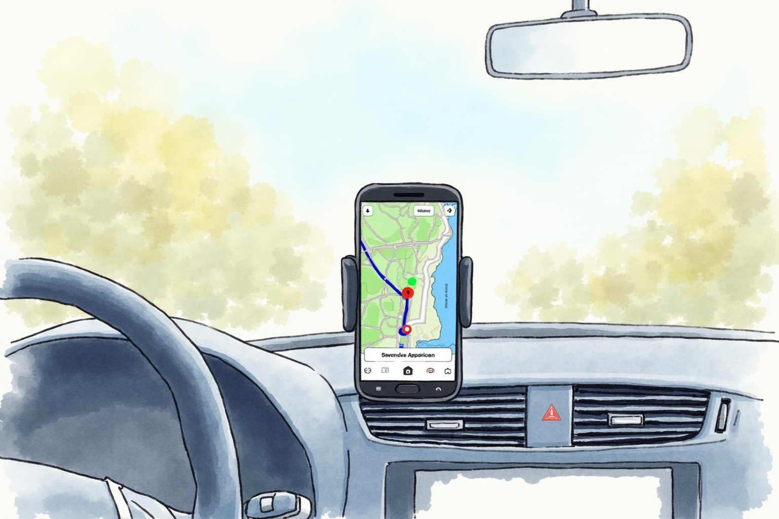 Smartphone in car mount running navigation app