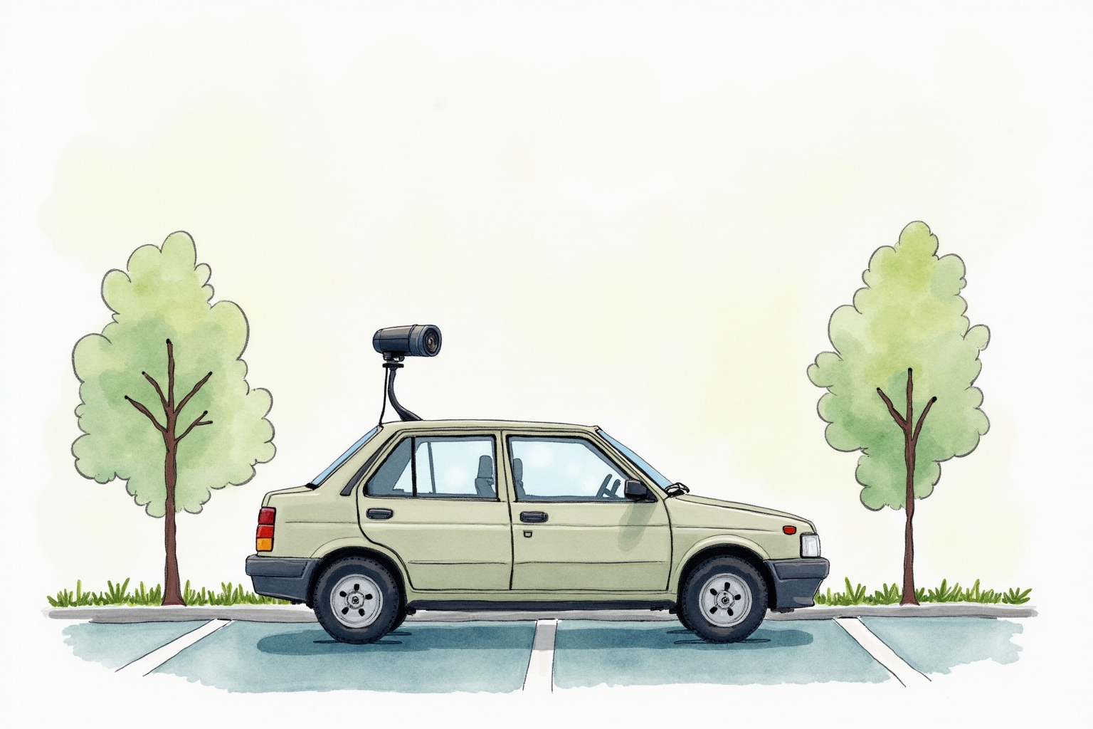 Car parked in parking lot with dash cam monitoring