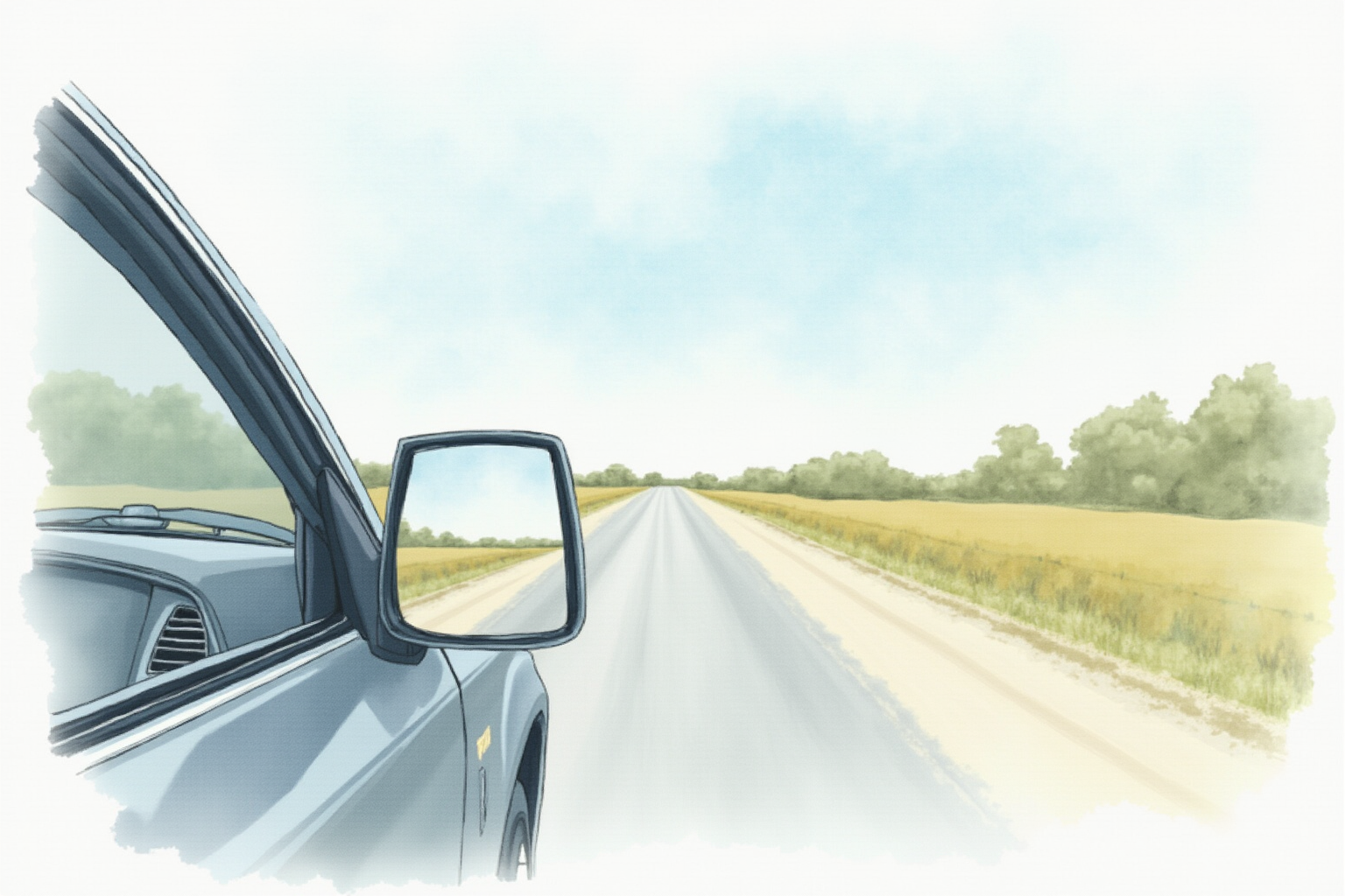 Small convex blind spot mirror on driver side mirror