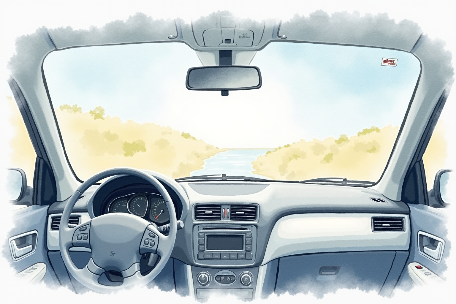Car interior view showing both regular and blind spot mirrors
