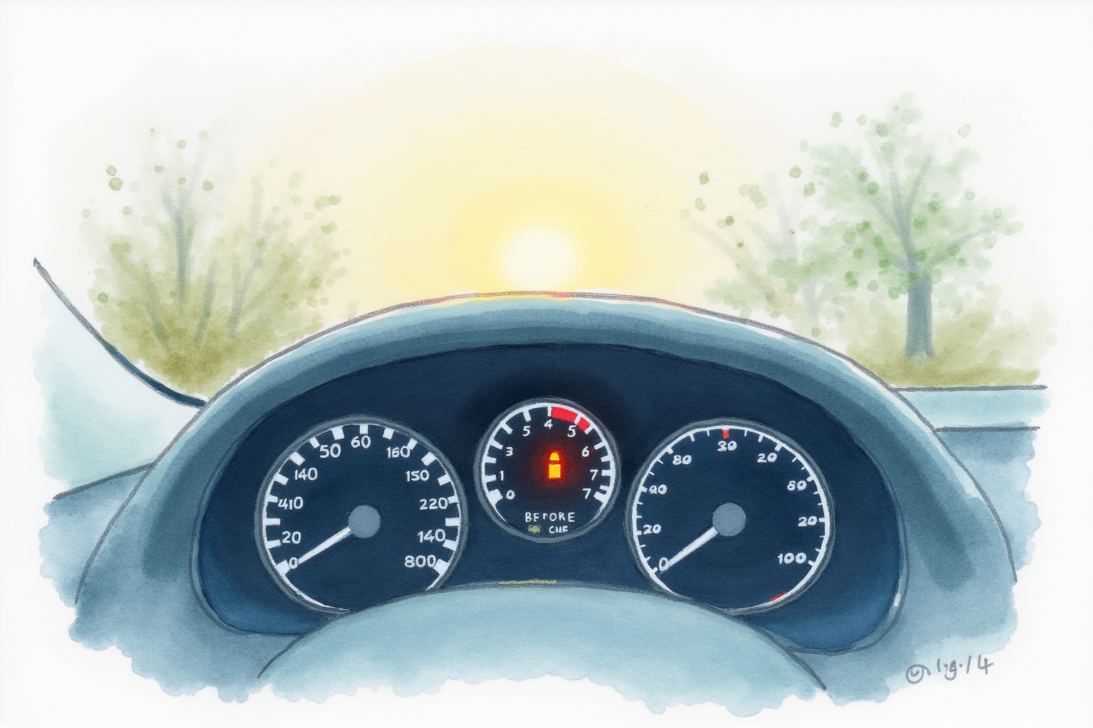 Car check engine light on dashboard before OBD2 scan