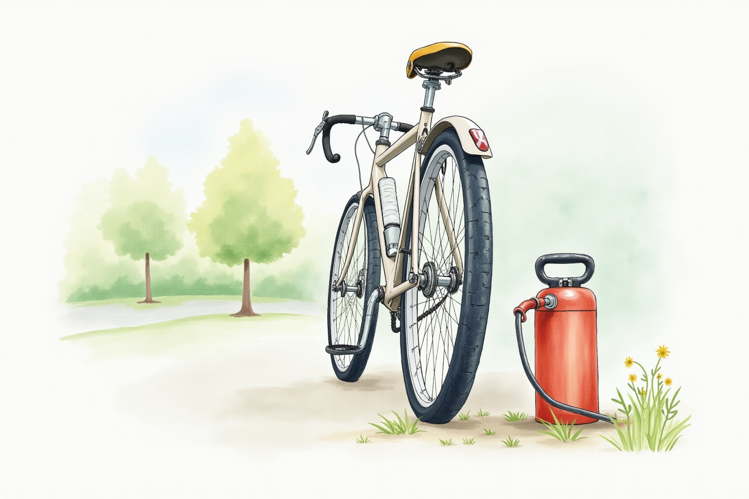 Bicycle tire being inflated using portable car tire inflator