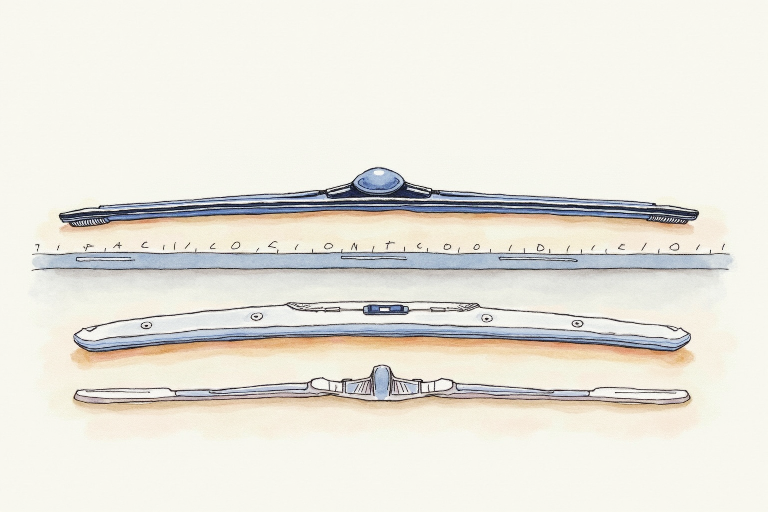 Beam blade vs traditional wiper blade comparison on workbench