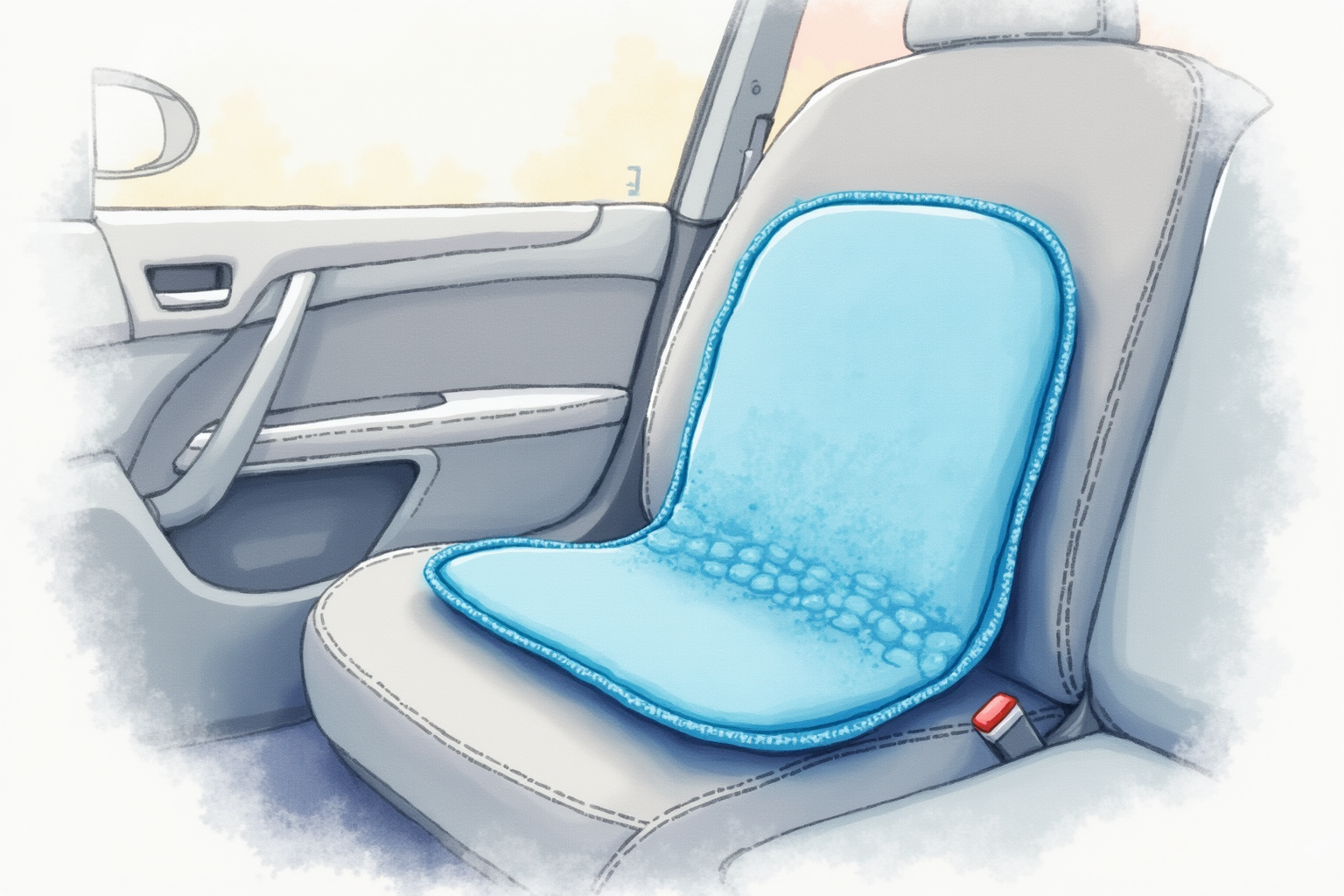 Gel seat cushion on car driver seat for long road trips