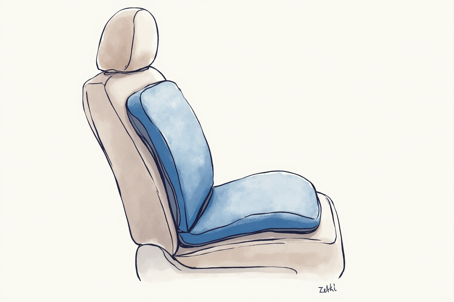 Lumbar support cushion attached to car seat back showing curve support