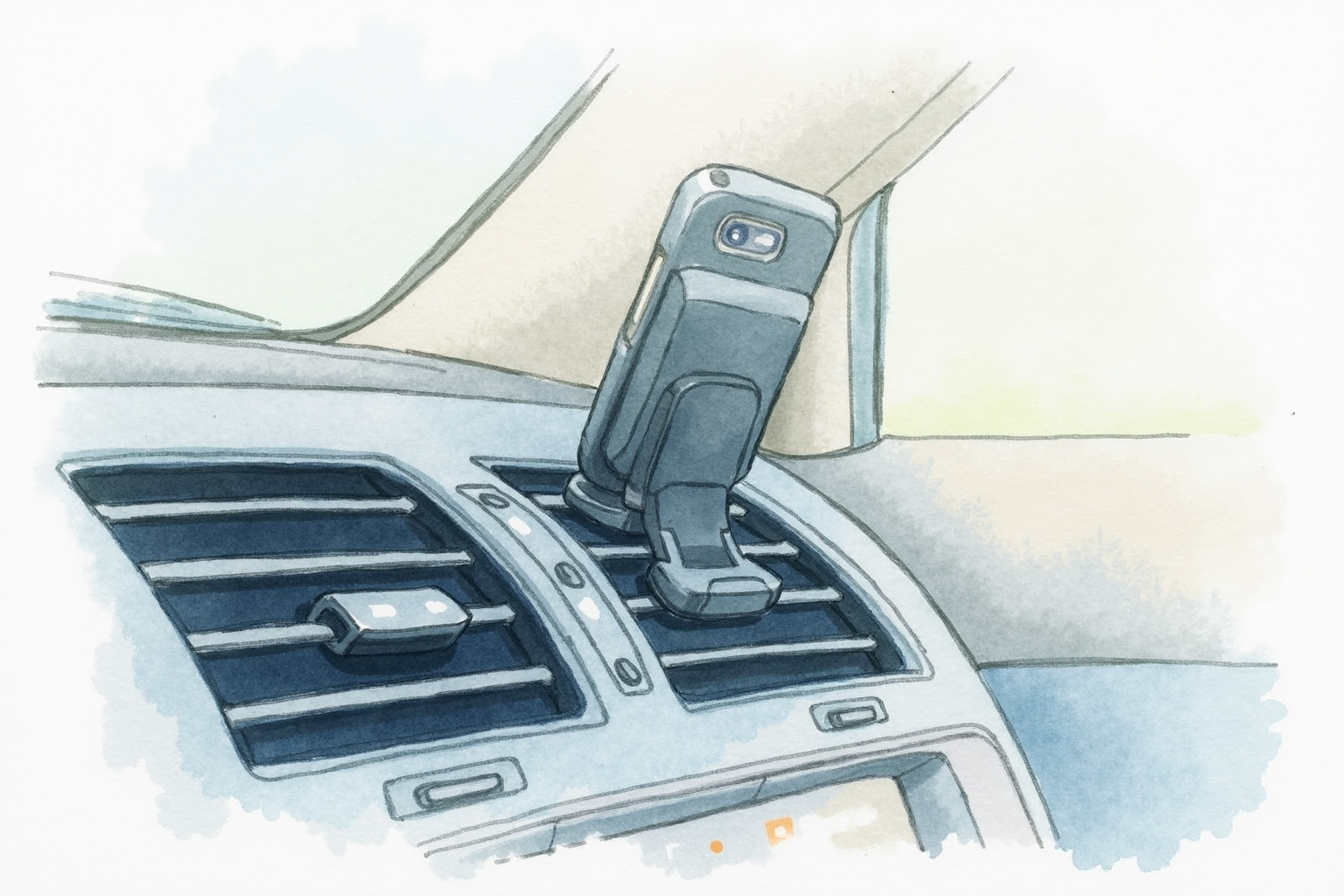 Air vent clip phone mount installed on car air vent louver