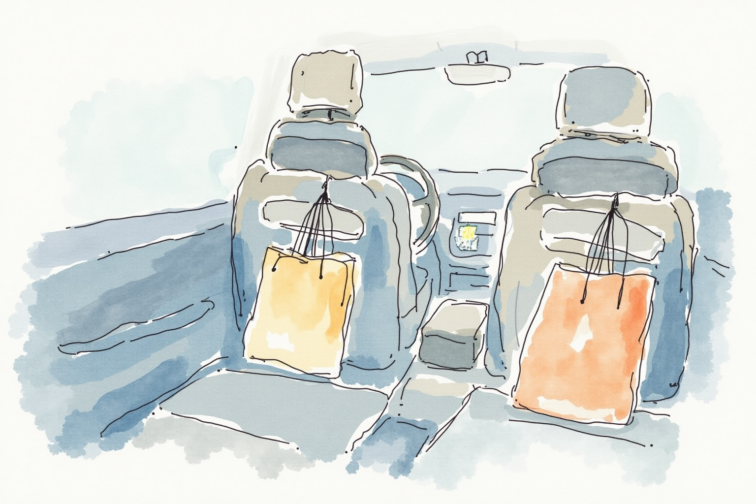 Seat back hook organizer with hanging shopping bags in car
